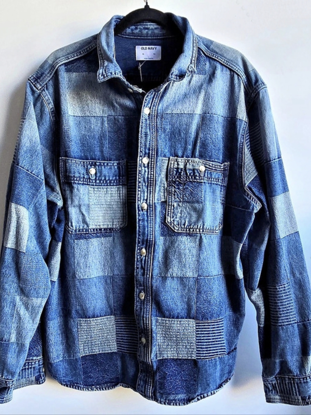 Old Navy Denim Patchwork Shirt Women's Blue Button Down